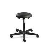 ErgoLux Jr Desk Height Soft Polyurethane Black Backless Stool, Black Nylon Base, Dual Wheel Hard Floor Casters redirect to product page