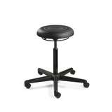 ErgoLux Jr Mid Height Soft Polyurethane Black Backless Stool, Black Nylon Base, Dual Wheel Hard Floor Casters redirect to product page