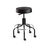 ErgoLux Mid Height Soft Polyurethane Black Backless Stool, Tubular Steel Base, Dual Wheel Hard Floor Casters redirect to product page