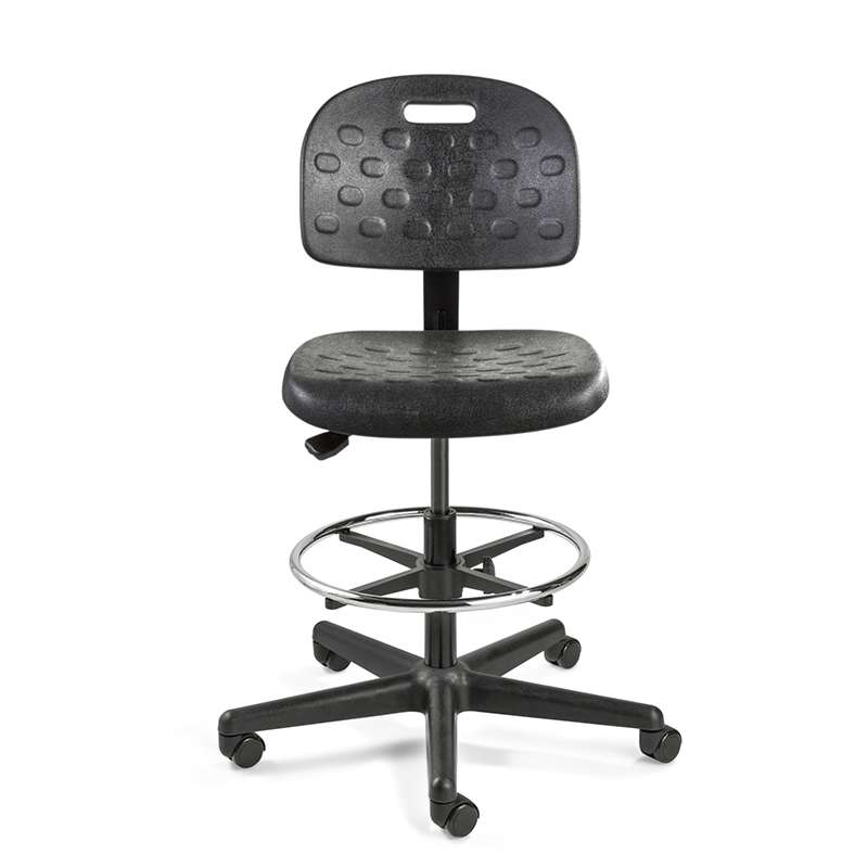 Breva Mid Height Black Polyurethane Chair, Black Nylon Base with Adjustable Footring, Hard Floor Casters