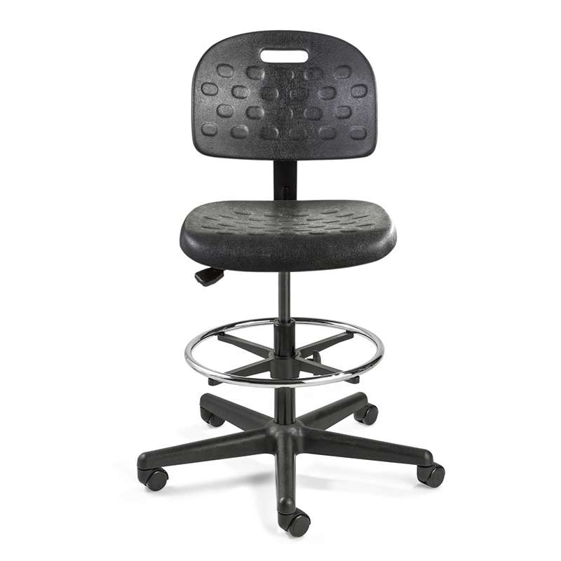 Breva Tall Height Black Polyurethane Chair, Black Nylon Base with Adjustable Footring, Hard Floor Casters