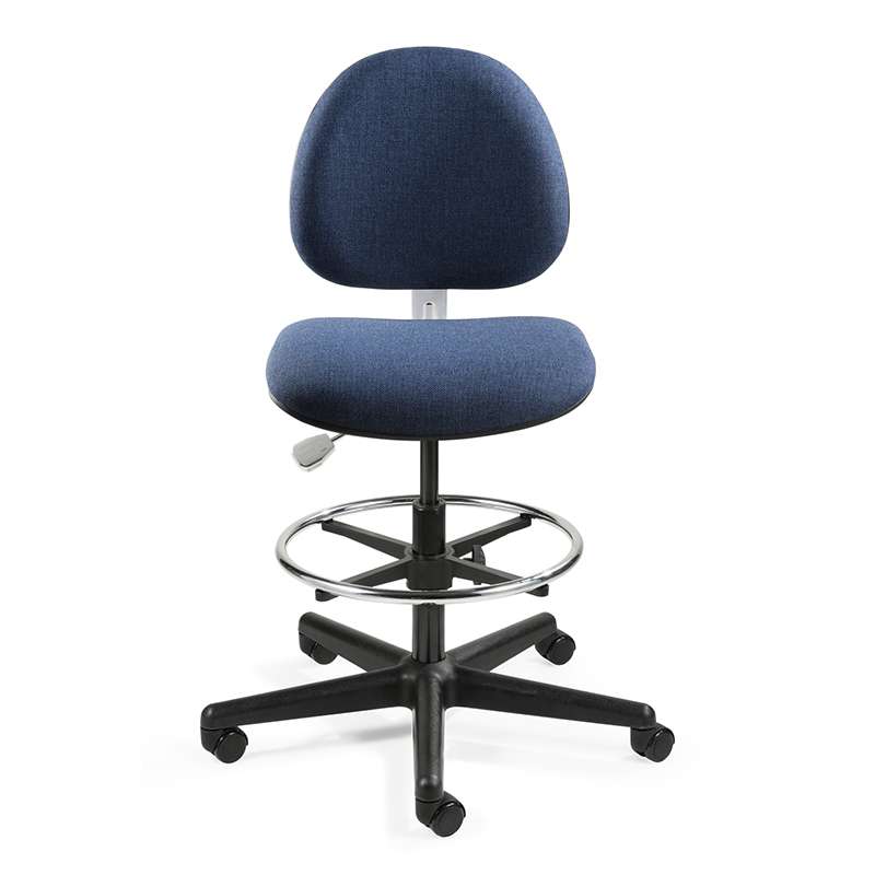 Lexington Tall Height ESD Navy Fabric Chair, Black Nylon Base with Adjustable Footring, Hard Floor Casters