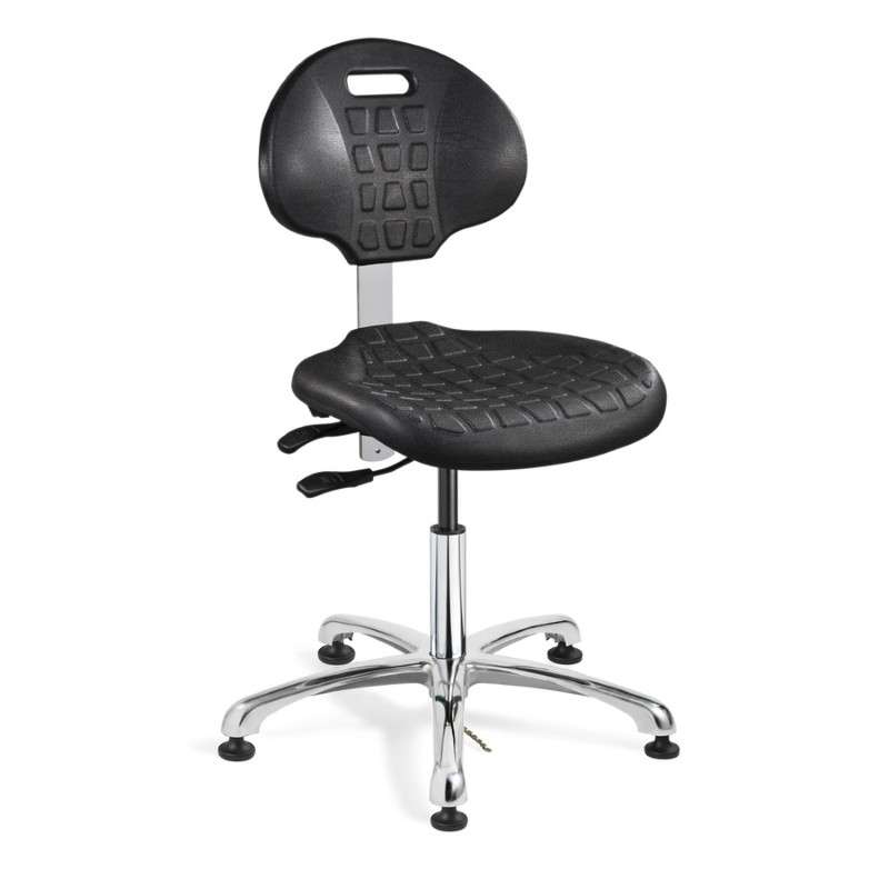 Everlast ESD Black Polyurethane Chair, Tilt, Polished Aluminum Base, ESD Mushroom Glides, 14.5" - 19.5" Seat Height Adjustable , 350lb Weight Capacity, 12 Year Warranty