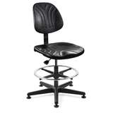 Dura Heavy-Duty Black Polyurethane Chair, Non-Tilt, Black Nylon Base, 20" Adjustable Flat Chrome Footring, Mushroom Glides, 21" - 31" Seat Height Adjustable , 350lb Weight Capacity, 12 Year Warranty redirect to product page
