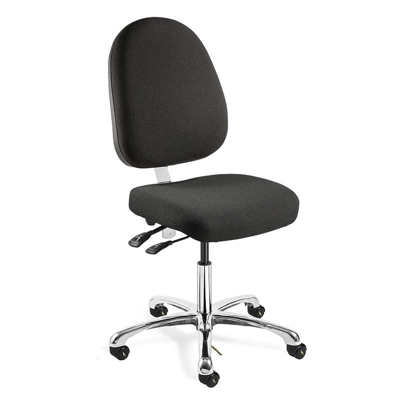 Integra Desk Height ESD Ebony Fabric Chair, Large Back, Articulating Seat & Back Tilt, Polished Aluminum Base, ESD Dual Wheel Hard Floor Casters