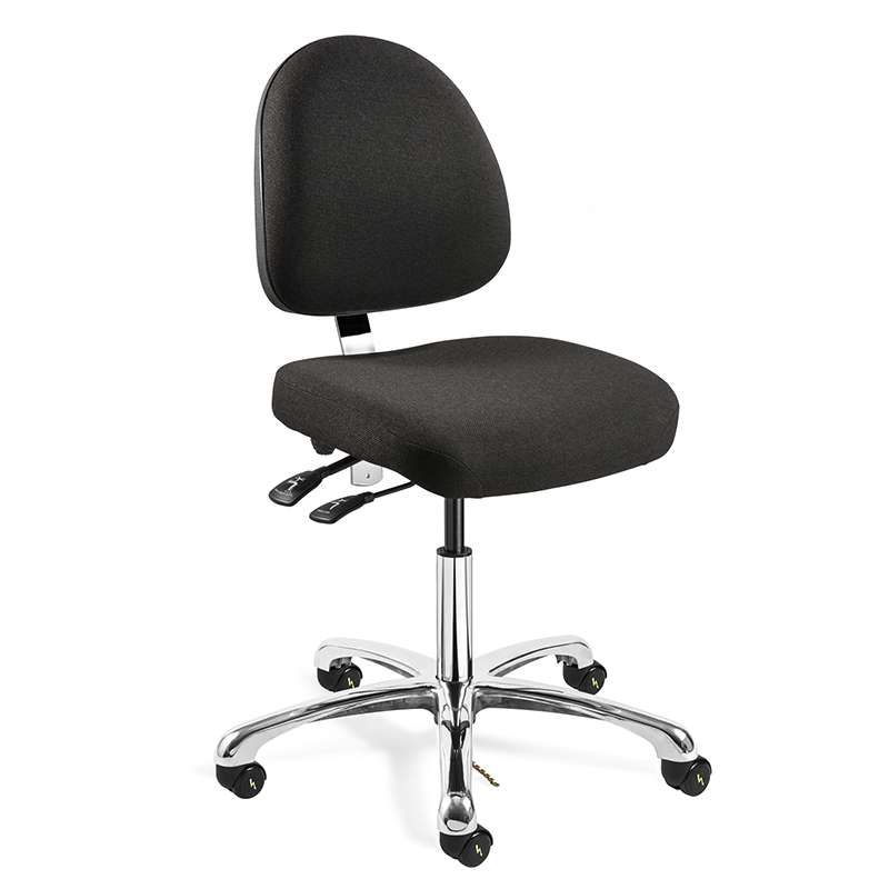Integra Desk Height ESD Ebony Fabric Chair, Medium Back, Articulating Seat & Back Tilt, Polished Aluminum Base, ESD Dual Wheel Hard Floor Casters