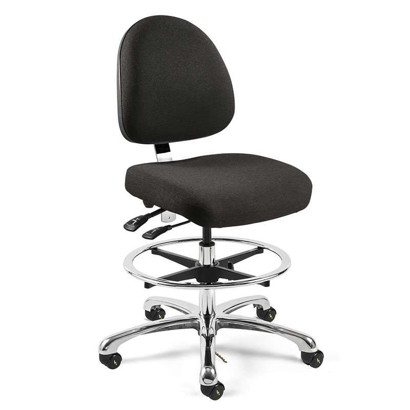Integra Mid Height ESD Ebony Fabric Chair, Medium Back, Articulating Seat & Back Tilt, Polished Alum