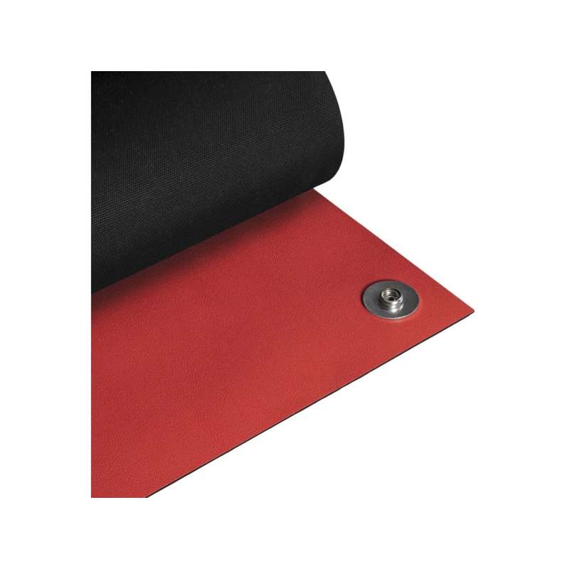 Dissipative Table Mat Kit, 2ft Length, 5ft Width, .12in T, 3 Layers, 3/8in Snap, 10 ft Cord, Red