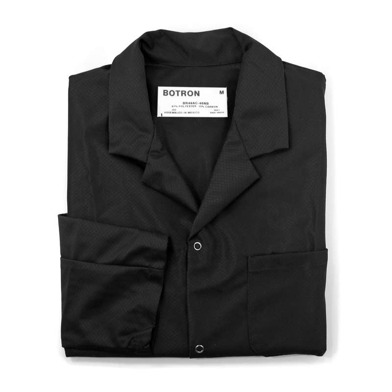 ESD-Safe Lightweight Smock with Snap Cuffs, Black, Large