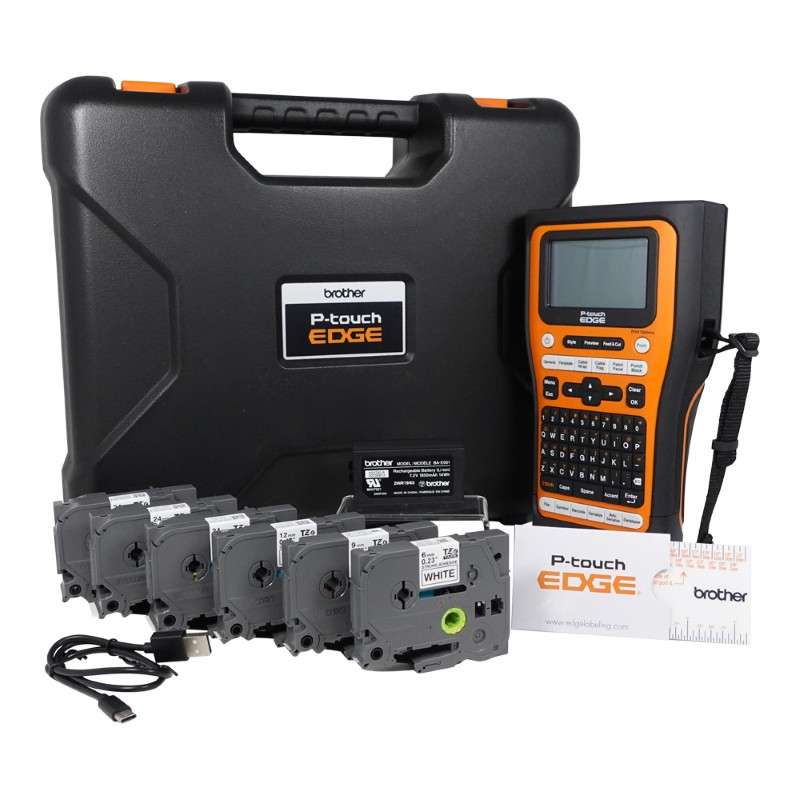 PT-E560BT Wireless Ind Handheld Labeling Tool w/ USB-C & Bluetooth Connectivity, Auto Full/Half Cutter, Hand-Strap, Li-ion Battery, Case & 6 Tapes