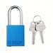 Aluminum Safety Padlock, Keyed Different, Blue, 1.5" Steel Shackle