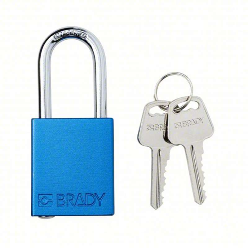 Aluminum Safety Padlock, Keyed Different, Blue, 1.5" Steel Shackle