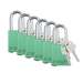 Aluminum Safety Padlock, Keyed Different, Green, 1.5" Steel Shackle, 6 Per Package