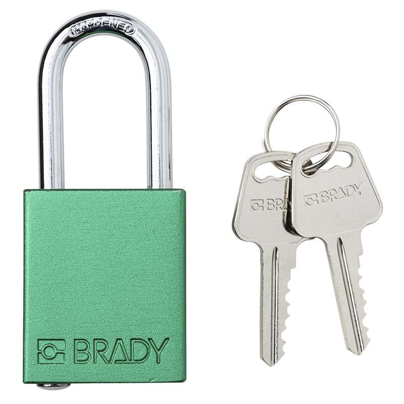 Aluminum Safety Padlock, Keyed Different, Green, 1.5" Steel Shackle
