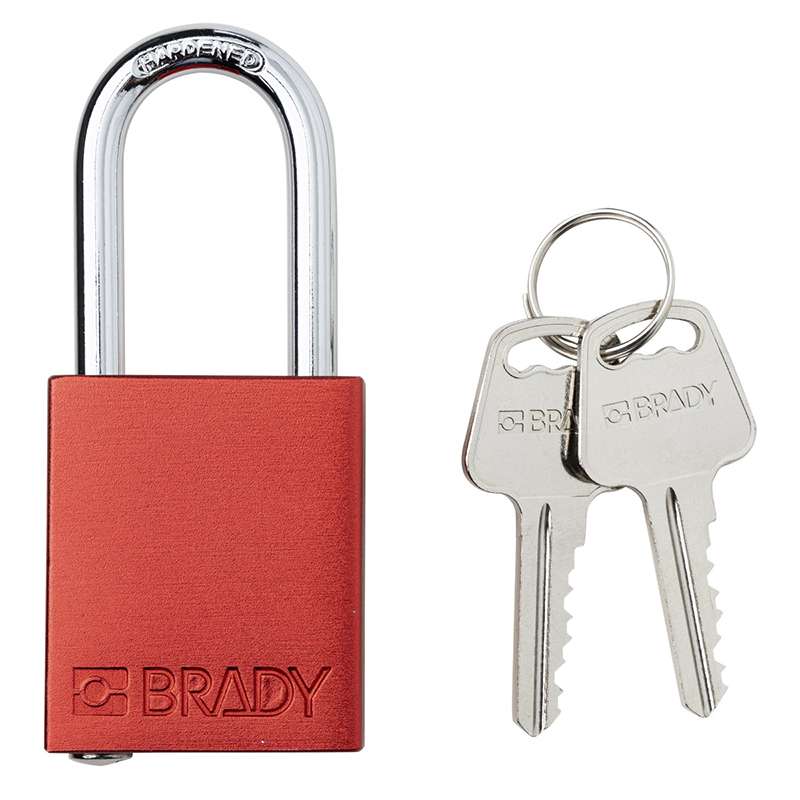 Aluminum Safety Padlock, Keyed Different, Red, 1.5" Steel Shackle