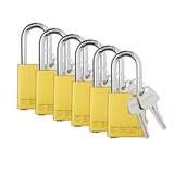 Aluminum Safety Padlock, Keyed Alike, Yellow, 1.5" Steel Shackle, 6 Per Package redirect to product page