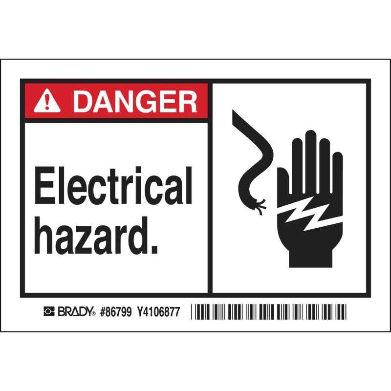 Danger, Electric Hazard, Labels, Black, Red On White, 3.5"X5"X.06