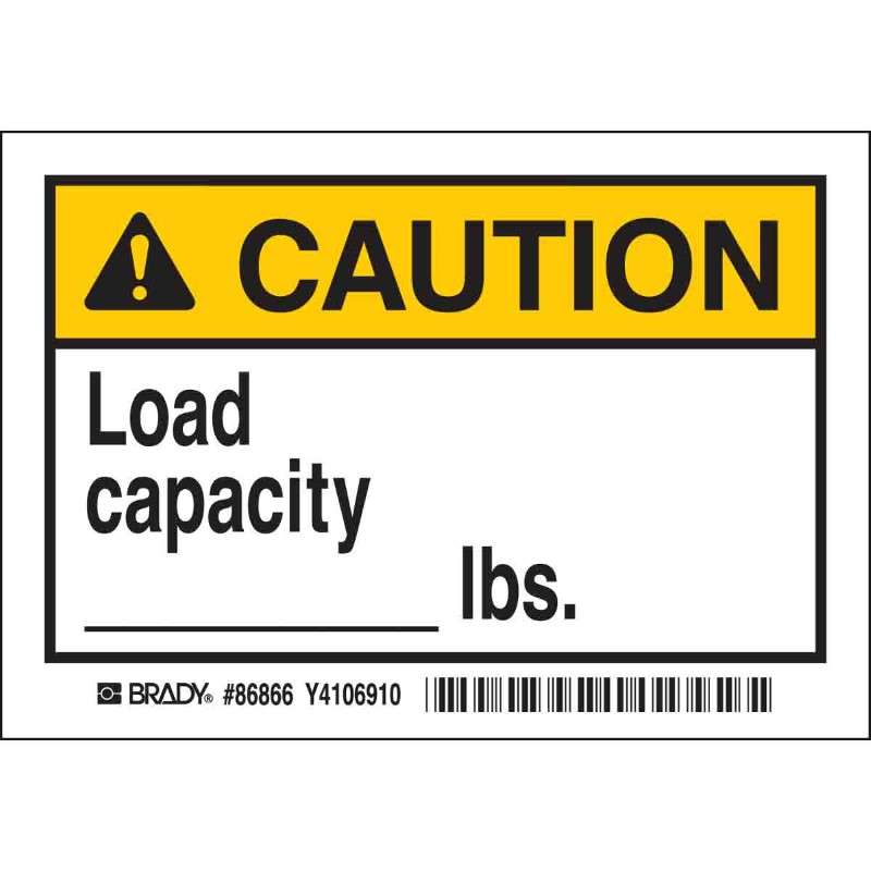 Load Capacity Caution Labels, Black/Yellow on White, 5 Labels per Pack