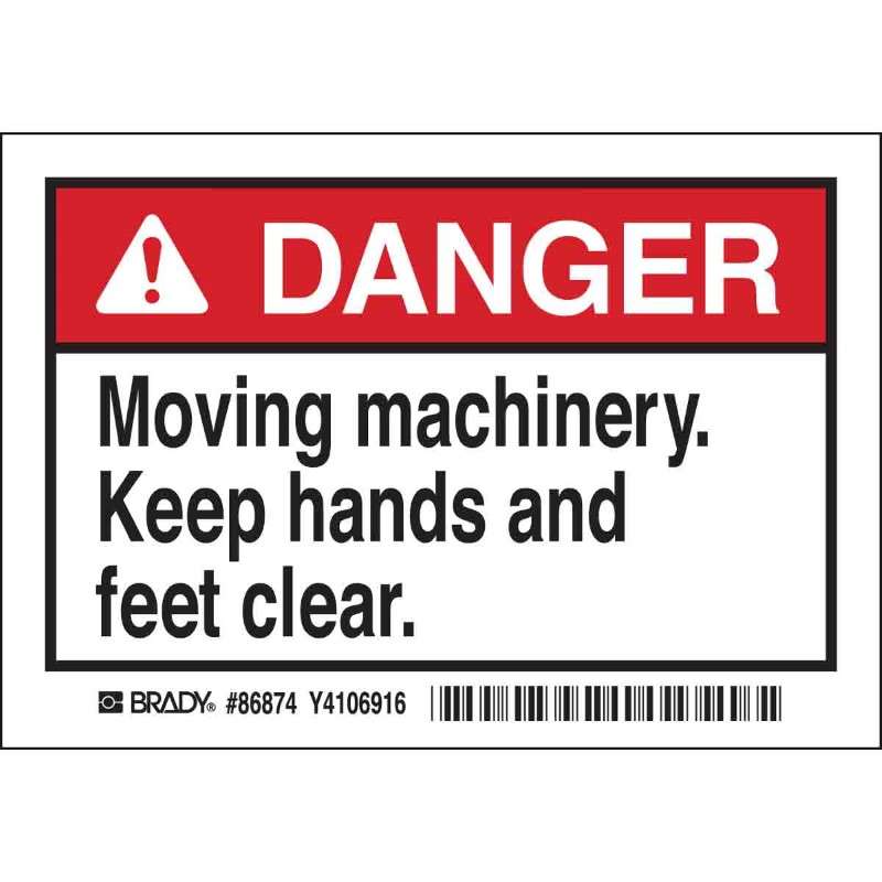 Danger Moving Machinery, Keep Hands and Feet Clear, 5 Labels per Pack, 3.5 X 5”
