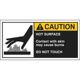 "Hot Surface Contact With Skin May Cause Burns Do Not Touch" Caution Labels, 5 per Pack, Black/Yellow on White redirect to product page
