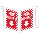 Fire Extinguisher Sign, V-Style 45 Degree High Visibilty, Red/White, 12" x 18" redirect to product page