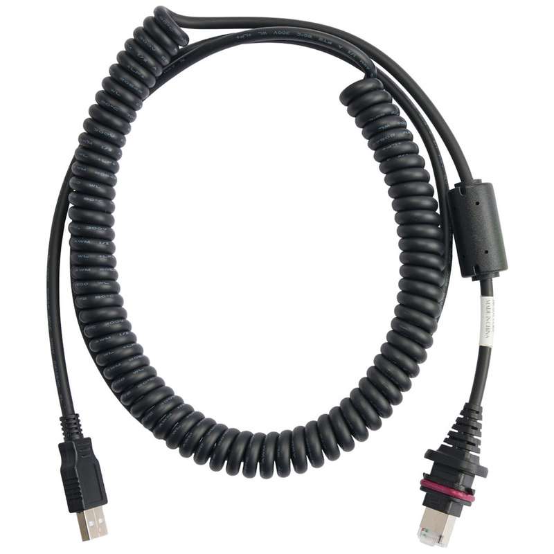 Plug Cable for V2200 Wired Barcoade Scanner, Coiled USB-A to RJ50, 9.84 ft (3m)