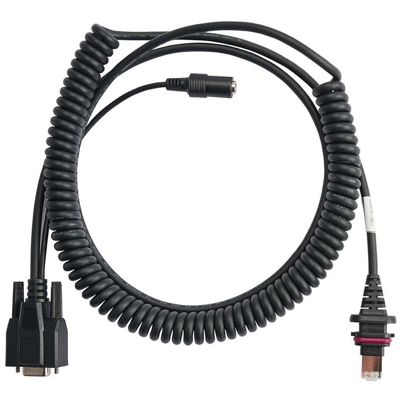 Plug Cable for V2200 Wired Barcoade Scanner, Coiled RS-232 to RJ50, 9.84 ft (3m)