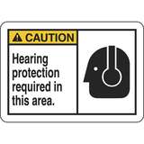 CAUTION Hearing Protection Required In This Area Sign, B401, 10" H x 14" W x 0.06" D, Polystyrene redirect to product page