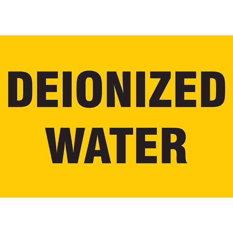 DEIONIZED WATER Labels, 2" H x 2" W, Black on Yellow, Pack of 25