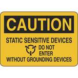 CAUTION Static Sensitive Devices Do Not Enter Without Grounding Devices Sign, B302, 7" H x 10" W x 0.006" D, Polyester redirect to product page