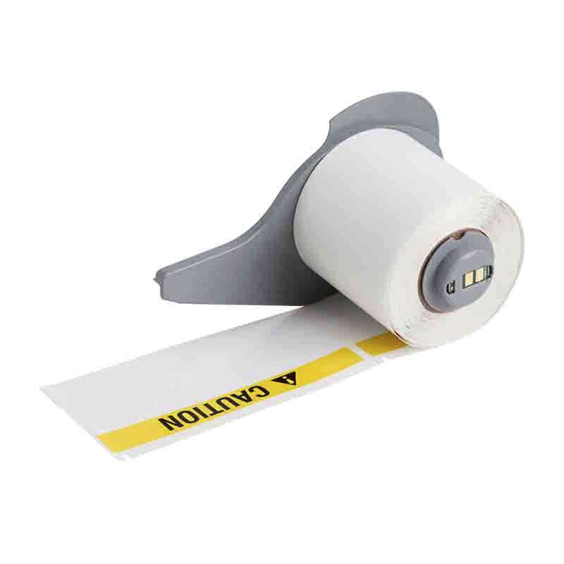All-Weather Vinyl CAUTION Labels 1.9 in H x 4 in W Black, Yellow on White, 100 per Roll