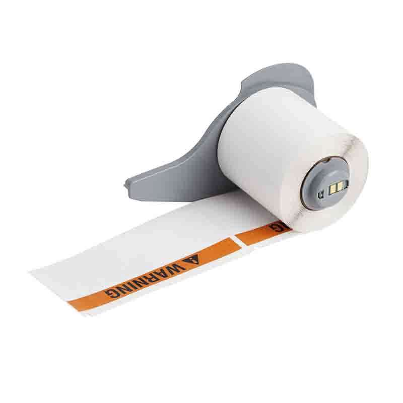 All-Weather Vinyl WARNING Labels 1.9 in H x 4 in W Black, Orange on White, 100 per Roll