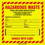 Hazardous Waste Packing Label, Black/Red on Yellow, B-7569, 6 x 6 x .004 in, 100 per Package redirect to product page