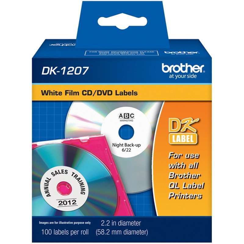 CD/DVD Die-Cut Film Labels, White, 2.2in Diameter, 100 per Roll