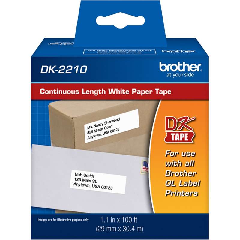 Continuous Length Paper Label Tape, White, 1.1in x 100ft, Roll
