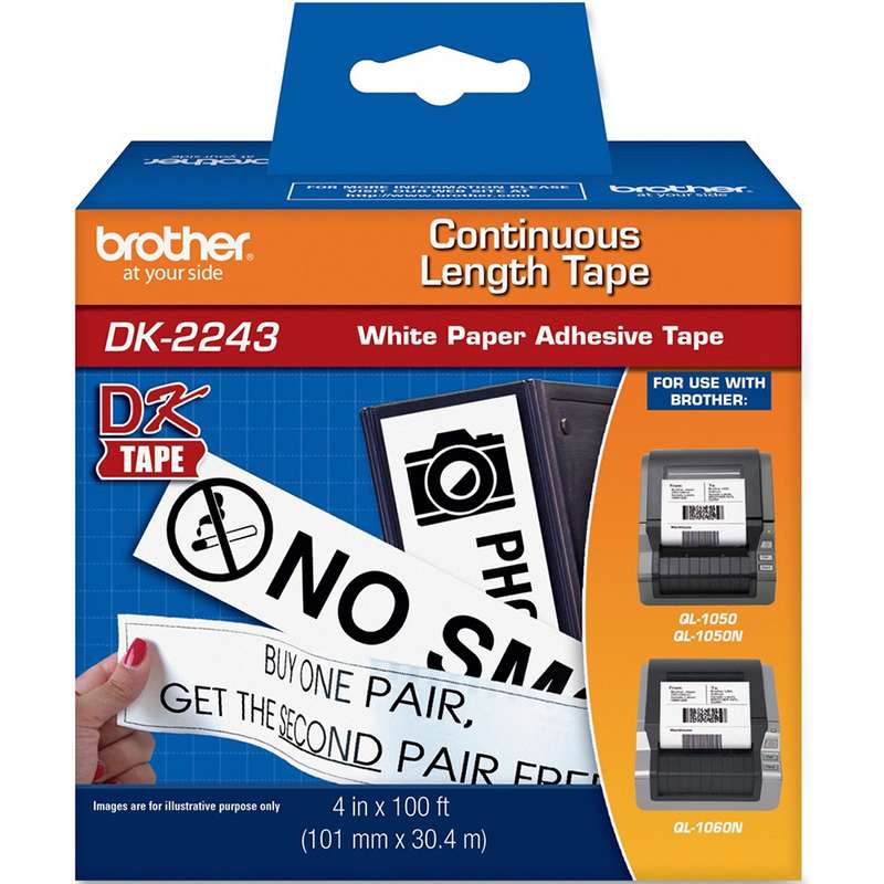 Black on White Continuous Length Paper Tape, 4in x 100ft, Roll
