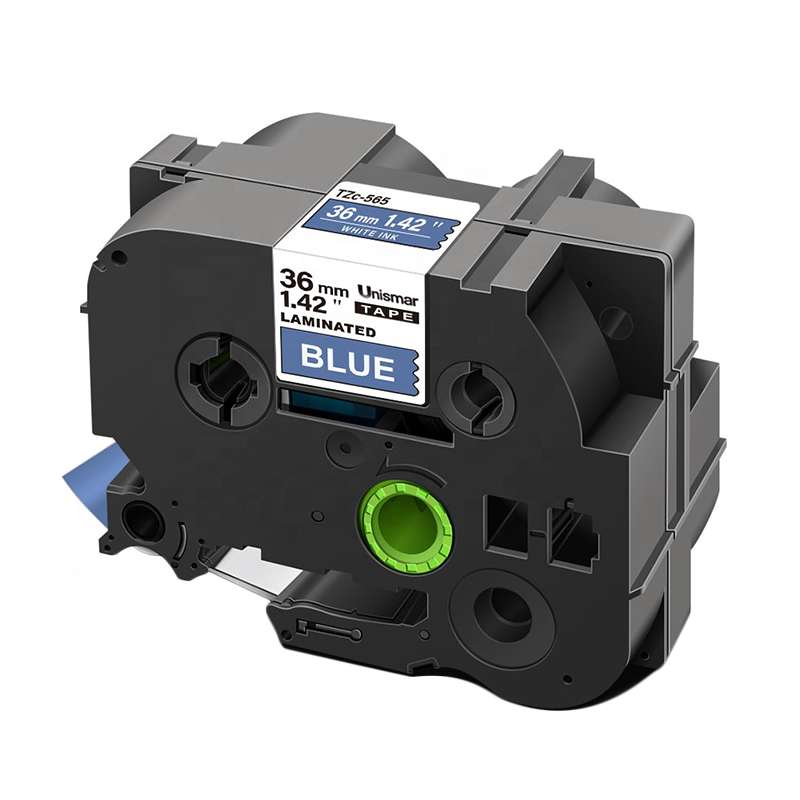 TZe Laminated Label Tape, White on Blue, 1.4in x 26.2ft, for Use with P-Touch Label Makers