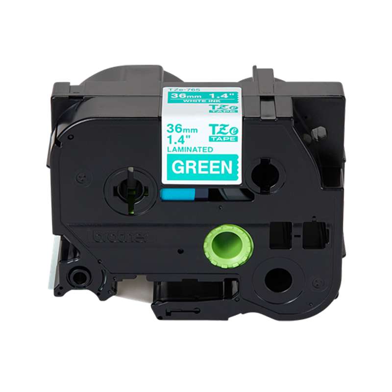 TZe Laminated Label Tape, White on Green, 1.4in x 26.2ft, for Use with P-Touch Label Makers