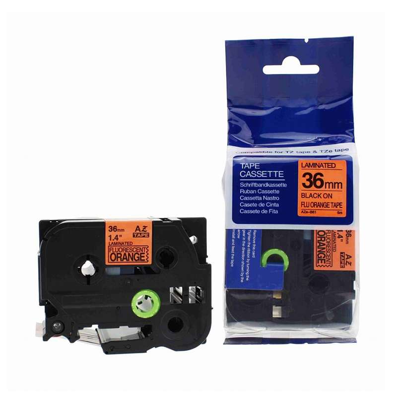 TZe Laminated Label Tape, Black on Fluorescent Orange, 1.4in x 16.4ft, for Use with P-Touch Label Markers