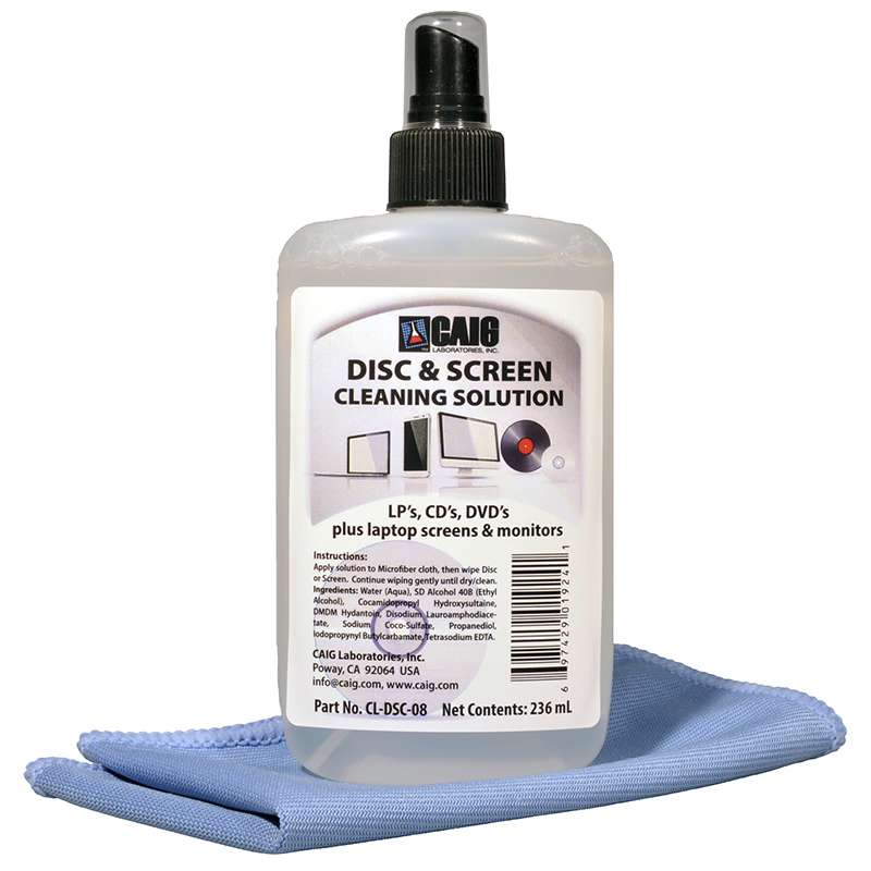 Disc and Screen Cleaning Solution with Microfiber Cloth, 8 oz Pump Spray Bottle