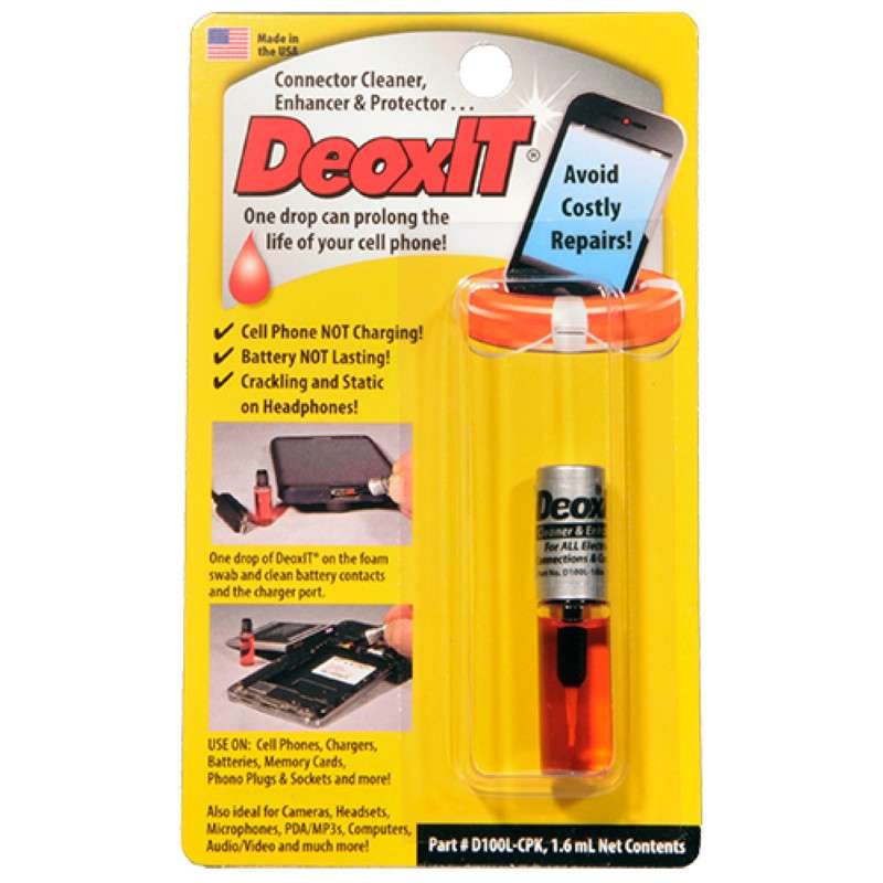 DeoxIT® D-Series, Cell Phone Connector Cleaning Kit, Rejuvenator & Protectant, D100L Brush Bottle, 100% Solution, 1.6 mL