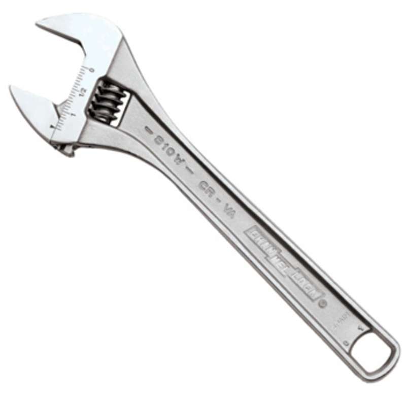 Chrome Finish Adjustable Wrench, 8"