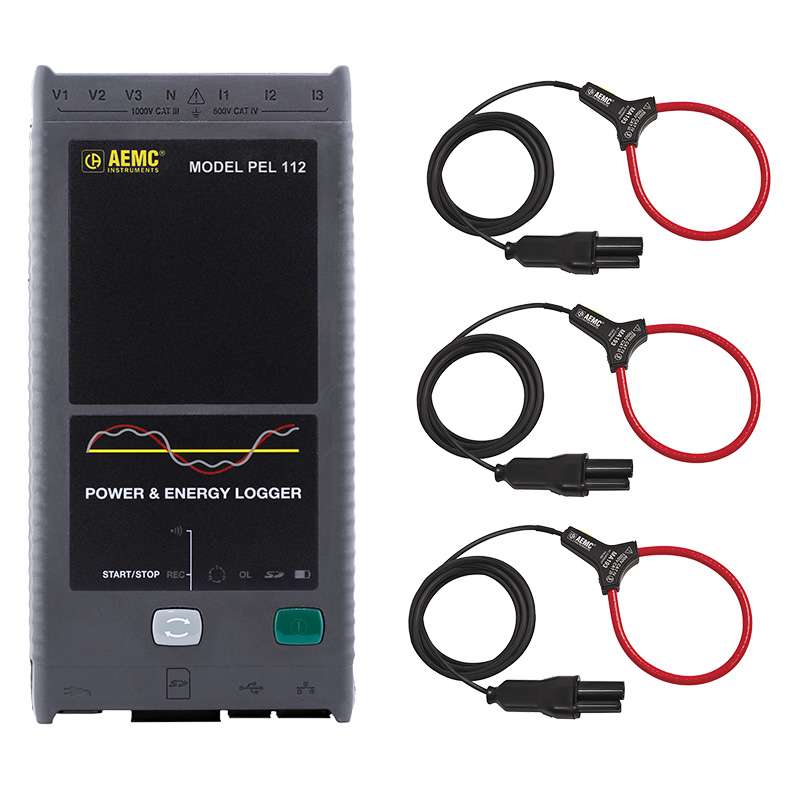 Power and Energy Logger Model, No LCD, with 3 MA193-10-BK, Sensors