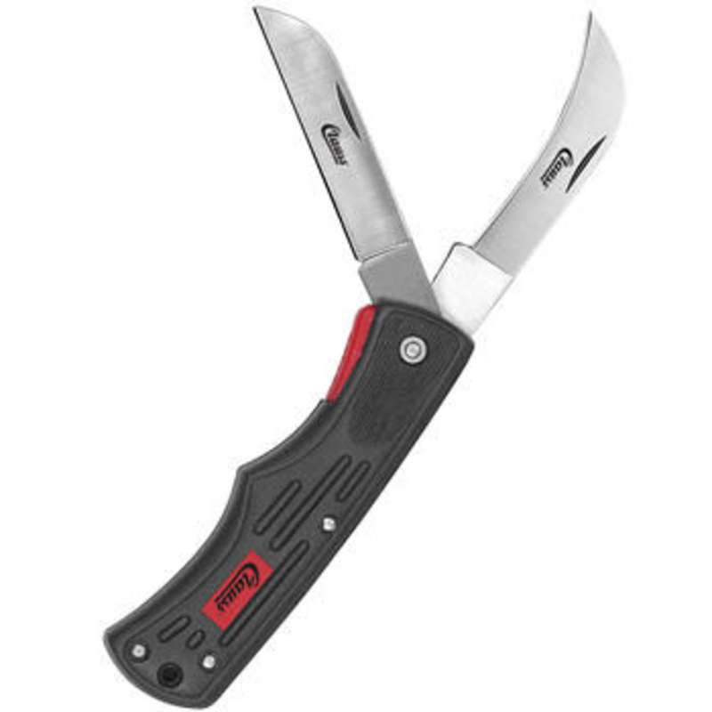 Knife, Dual-Blade, Hawkbill and Straight Blades with Independent Safety Mechanisms