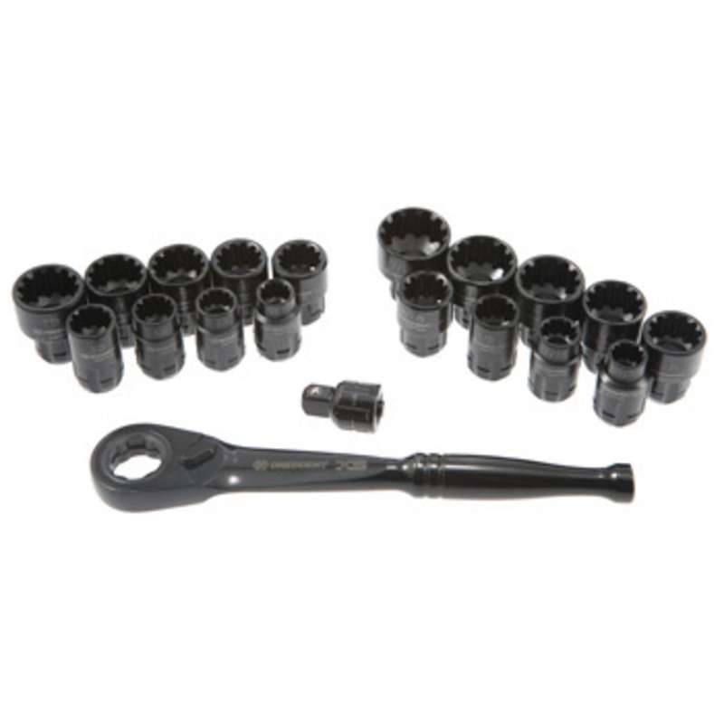 X6 Series Pass-Thru Socket Set with Ratchet and Adapter for 3/8" Square Drive, 20 Pieces
