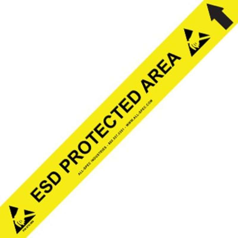 Heavy Duty Yellow and Black 34 mil Vinyl Aisle Tape with ESD Logos, 3" x 50'