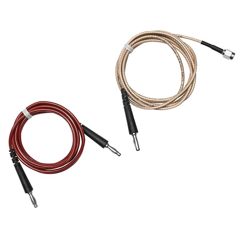 two coiled cords, 1 red and 1 tan