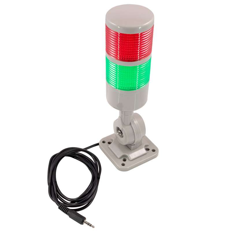 light tower with red and green, coiled wire