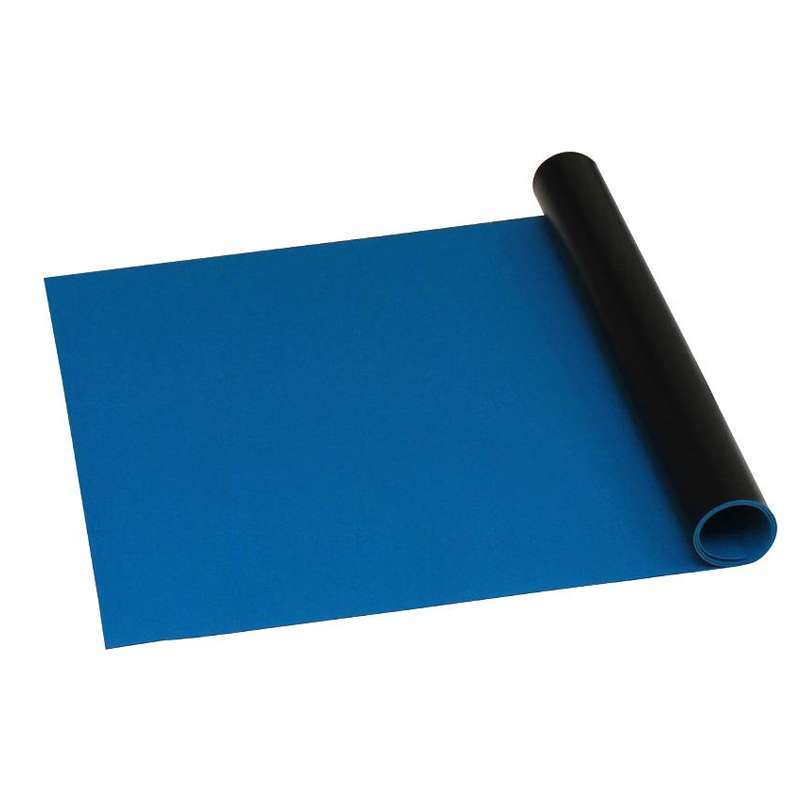 Dark blue vinyl mat rolled up, black backing
