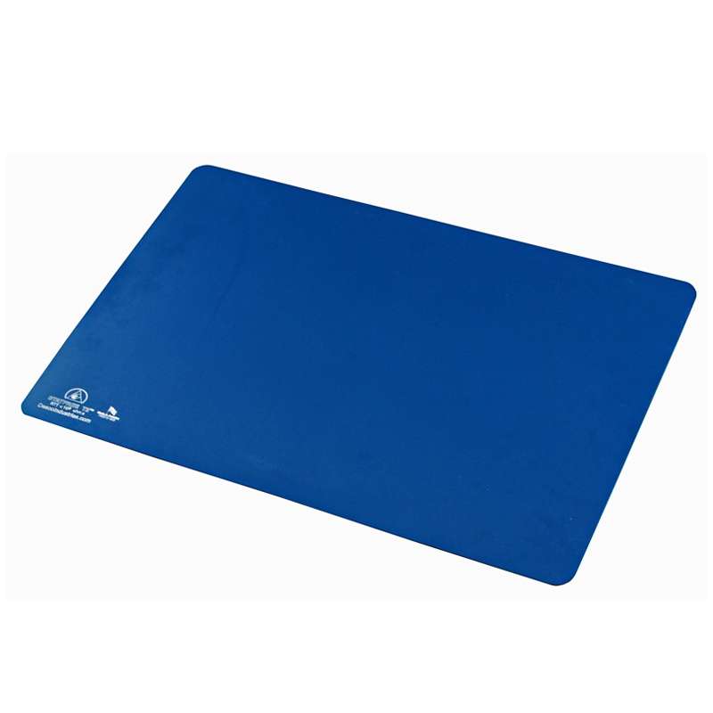 Dark blue mat with white printing in lower left